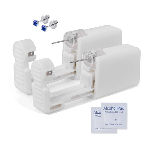 2 Pack 4mm Ear Piercing Kit with Cubic Zirconia Stud Earrings Ear Piercing Gun (Topaz)
