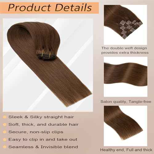 Clip in Hair Extensions Chocolate Medium Brown Real Human Hair Straight 24 Inch 7pcs 120g Clip ins Hair Extensions Brazilian Remy Human Hair 16 Clips Double Weft Human Hair For Women