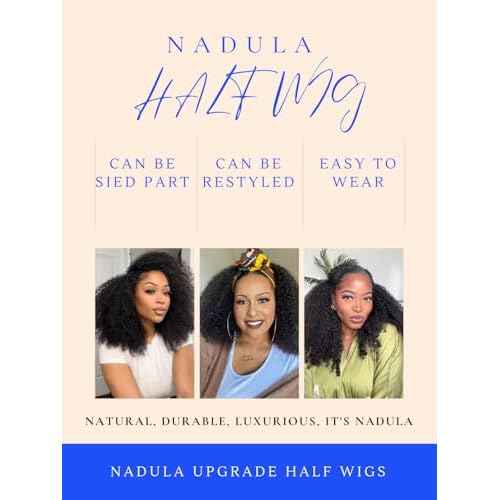 Nadula Afro Kinky Curly Half Wig Human Hair 16 Inch - Glueless Drawstring Wig with 4C Blend Edges, No Leave Out Wear and Go, Natural Look Flip Over Style, Beginner Friendly & Ready to Go Half Wig