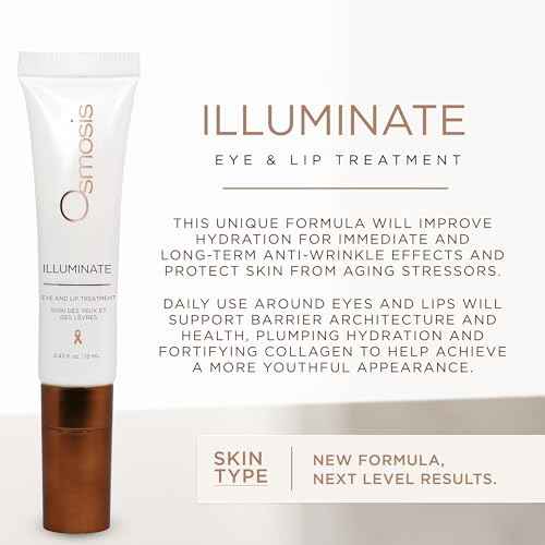 Osmosis ILLUMINATE Hydrating and Firming Eye & Lip Treatment with Niacinamide and Peptides for Aging, Dry, and Tired Skin, 0.43 fl oz