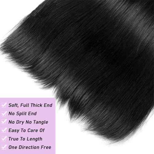 Beautymoon Human Hair Bundles Straight 10 12 14 Inch 3 Bundles Human Hair 100% Unprocessed Brazilian Virgin Straight Hair Bundles Weave Remy Human Hair Extensions Natural Black Color
