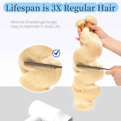 613 Bundles Human Hair 18 18 18 Inch Blonde Body Wave Bundles 100% Unprocessed 16A Brazilian Virgin Hair 3 Bundles Human Hair Body Wave Hair Extensions for Women can be Dyed Bleached