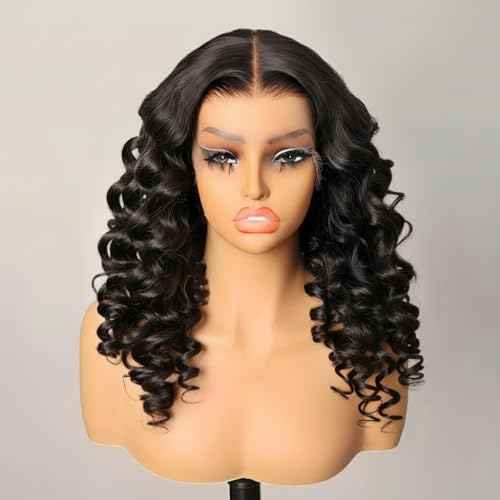 13x6 SKINLIKE HD Lace Full Frontal Wig Loose Deep Wave, 180% Density Pre-plucked With Baby Hair Raw Indian Curly Human Hair Wigs for Women 0.10mm Ultra-thin Invisible Transparent 16inch