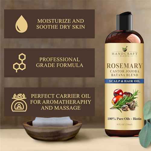 Handcraft Blends Rosemary Oil for Hair 8 Fl Oz | Nourishing Hair Oil | 100% Pure and Natural | Rosemary, Castor, Jojoba, and Batana Oils & Biotin