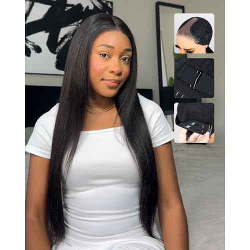 Wear and Go Glueless Wigs Human Hair Pre Plucked Pre Cut 6x6 Lace Front Wig Human Hair 220% Density Bleached Knots Straight Wig 20 Inch