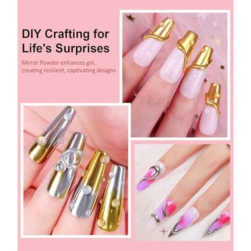 3D Nail Gel and Chrome Nail Powder BISHENGYF - 15g No Wipe 3D Sculpting with Rose Gold Chrome Powder Clear Non-Sticky Sculpting Gel for Home Art DIY