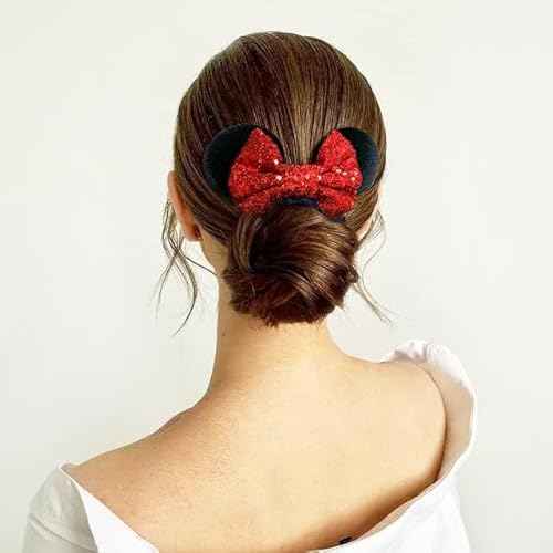6 Pack Mouse Ears Scrunchies Velvet Sparkle Sequin Mouse Bows Hair Scrunchies Hair Ties Elastic Rubber Bands Ponytail Holders for Kids Women Girls Christmas Party Decoration