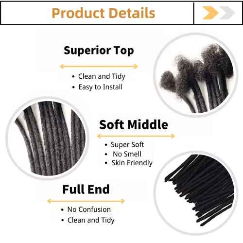Loc Extension Human Hair 10inch 0.6cm Width 100% Permanent huamn hair Dreadlocks Extension Dyeable Rinse Handmade loc Extension for Men Women (40Strands Natual Black)