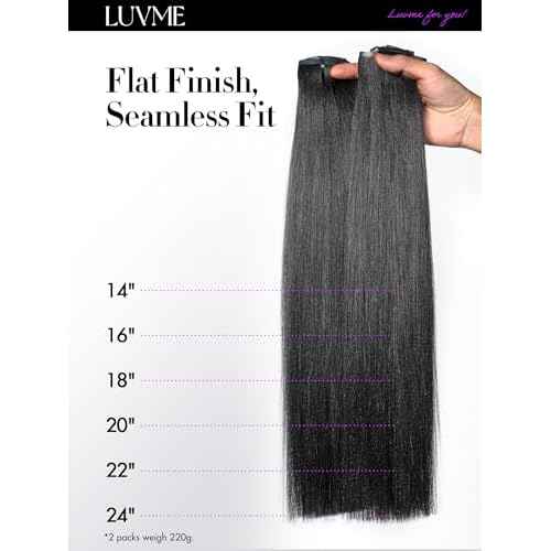 LUVME Yaki Straight Seamless 2 Pack 220g 14Pcs Clip in Hair Extensions Full Max with 14inch Remy Human Hair Extensions, Natural Black 100% Real Soft Hair