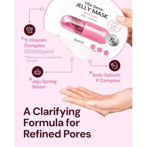 Vita Genic Jelly Face Pore Care Mask 10EA ? Hydrating Sheet Mask for Sensitive Skin, Korean Glass Skin Care with Spring Water, Vitamin C and Niacinamide, Sebum Control, Fragrance-Free