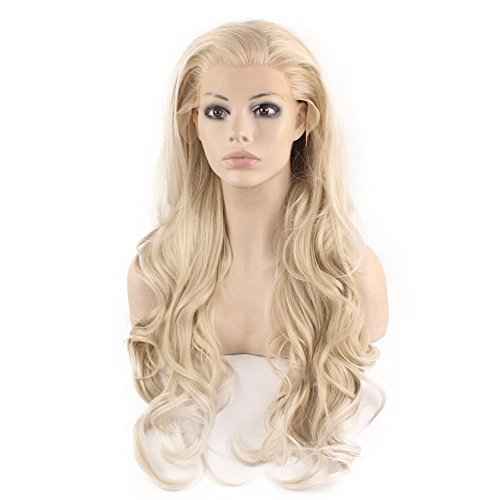 MX angel Long Wavy Celebrity Natural Hairline Ash Blond Synthetic Lace Front Wig