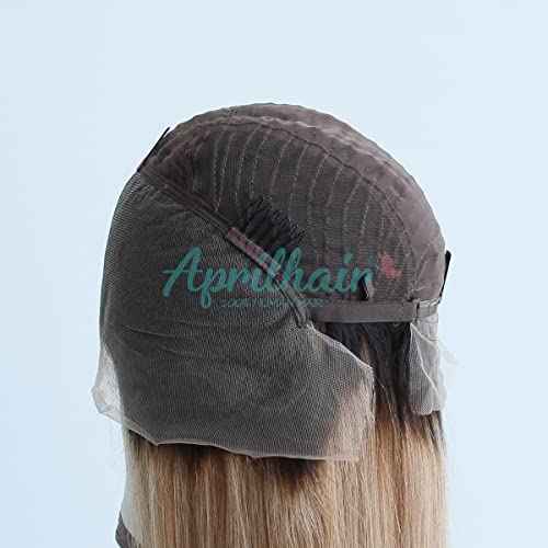 Pre-plucked Ombre #1B/27 Dark Root Honey Blonde Ear To Ear Lace Front Wigs Straight Glueless 150% Density Brazilian Virgin Human Hair With Baby Hair Full (18" inch, Lace Front Wig Straight)