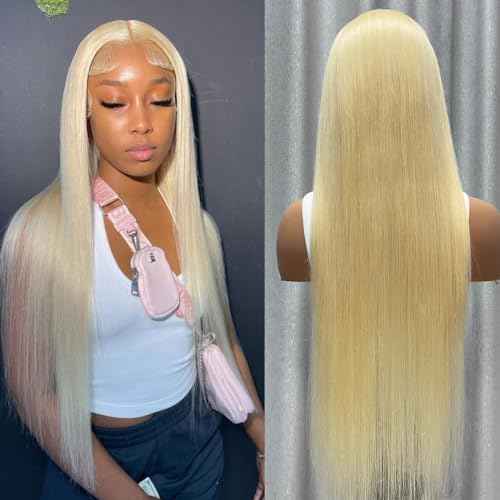 613 Lace Front Wig Human Hair 13x4 HD Transparent Straight Wigs Human Hair Blonde Lace Front Wigs Pre Plucked Glueless Wig Human Hair 180% Density Blonde Lace Frontal Wigs 22INCH