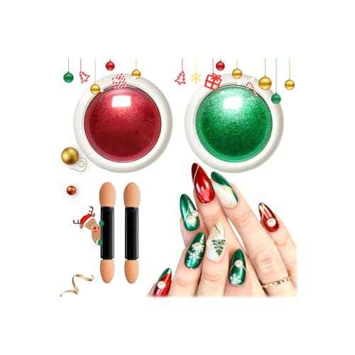 Upgraded Red Green Chrome Nail Powder BISHENGYF: ¡¼NO.1 Super Christmas Effect¡½Christmas Red Chrome Nail Powder Holographic Mirror Metallic Effect Green Chrome Powder for Nail Art DIY