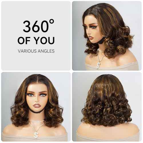 mscoco Bob Wig Human Hair 6¡¿5 Glueless Wigs Human Hair Pre Plucked Pre Cut 180% Density Closure Highlight Wig Human Hair for Black Women 1B/2/30 Wear and Go Honey Blonde Bob Wig 14inch