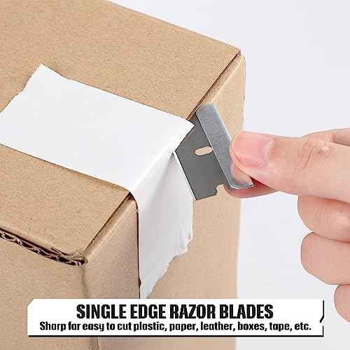 Lasnten 500 Pcs Single Edge Razor Blades, Industrial Scraper Razor Blades Safety Straight Edge Replacement Box Cutter Blade for Glass Paint Scraper, Removing Labels, Decals, Stickers