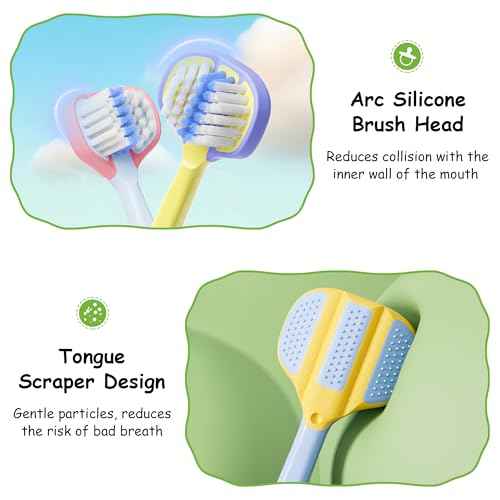 Toddler Toothbrush 4 Pack, Soft Baby Toothbrush Efficient 3 Sided Kids Tooth Brush for Ages 1-12 Years, Infant Training Tooth Brush Complete Tooth and Gum Care, Easy to Grip(Patent)