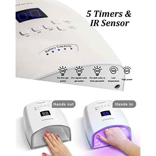 UV LED Nail Lamp, Cordless Gel Polish Dryer for Professional Gel Manicures - White