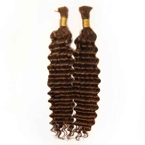 WOWANGEL Human Braiding Hair For Boho Braids 100g,100% Unprocessed Brazilian Virgin Hair, 12A Deep Wave Knotless Bohemian Bundles, Curly Hair Extensions,2 Bundles,Auburn Brown(30),24 Inch