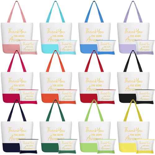 Clysee 24 Pcs Thank You Gifts Bulk for Women Inspirational Teacher Tote Bags Appreciation Canvas Makeup Bags Thank You Being Awesome Bag Christian Gifts for Teacher Nurse Graduation Coworker