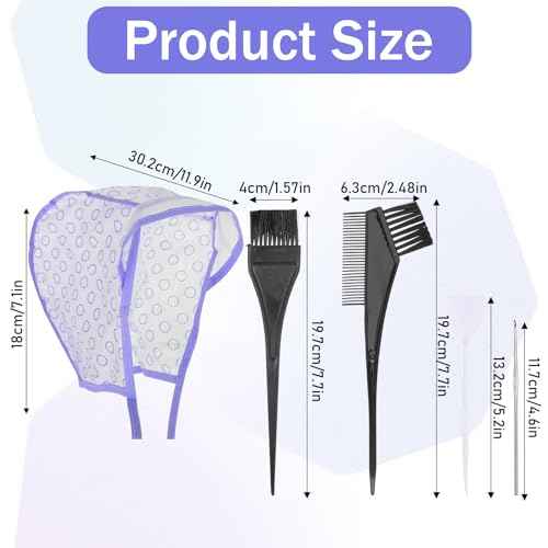 Bewudy 3 Pcs Hair Highlighting Caps, Highlighting Kit, Highlight Cap with Hooks, Highlight Hair Coloring Frosting Dye Kit for Salon Hair Dyeing Hairdressing