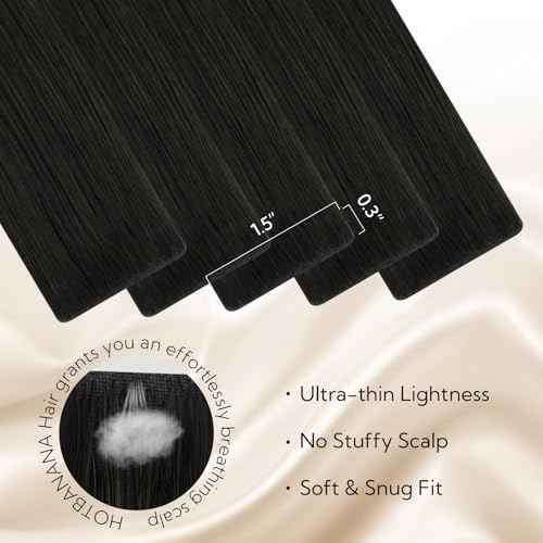 HOTBANANA Invisi Edge Tape in Hair Extensions Human Hair, 24inch 50g 20pcs Natural Black Invisible Tape in Extensions Straight Seamless Real Remy Hair Injected