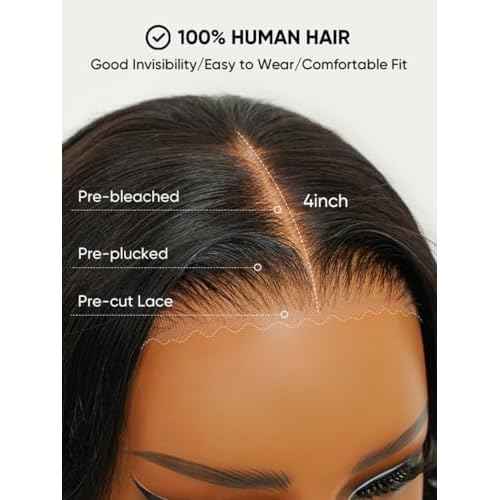 Wiggins Hair Body Wave Bob Wig Human Hair 4x7 Lace Front Wigs Human Hair Pre Cut Lace Ready to Wear Glueless Wig Human Hair Body Bob Wig For Women Pre-Bleached Knots & Adjustable Straps 12 Inch