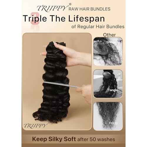 TRIIPPY Real Raw Sea Wavy Bundles Human Hair,100% Cambodian Raw Hair Sew-In Weave Single Bundle,Triple The Lifespan Over Regular Virgin Hair Bundle,No.1 Raw Hair Brand On Amazon(20 Inch)