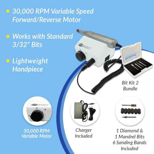 Medicool Turbo File II 30,000 RPM Lightweight Quiet No Vibration with Trimming Shaping Cuticle Bit Kit 2 | TURBOFLEII+FBK2