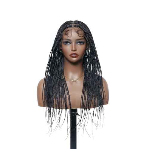 24" 360¡Æ Knotless Box Braided Wig with Swiss HD Full Lace ? Pre-Cut, Black, 100 Strands, Lightweight Synthetic with Human Hair Baby Hair