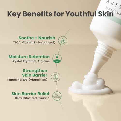 AXIS-Y Panthenol 10 Skin Smoothing Shield Cream - Daily Facial Moisturizer Barrier Cream for Long Lasting Hydration & Soothing - Vegan Korean Skin Care Face Lotion - 1.69 fl. oz.