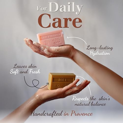Hand & Body Soap Bars Trio - Lily of the Valley Moisturizing French Soap with Organic Shea Butter - Rich Creamy Lather - 97% Natural Ingredients - Solid Bath Cleanser Made in Provence - 3x4.4 oz