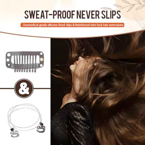 Invisible Wire Hair Extensions Real Human Hair - 18 Inch 80G Dark Brown Transparent Fish Line Clip-Ins Hair Piece, 100% Remy Human Hair Extensions for Women
