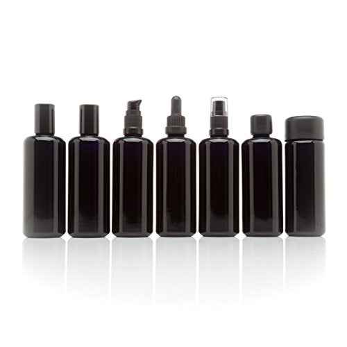 Infinity Jars 100?ML Black Ultraviolet Glass Bottles Airtight, Leak-Proof, Smell-Proof Screw-Top Containers for Essential Oils, Perfume, Lotion, Travel Storage, Reusable 7 Bottles Variety Pack