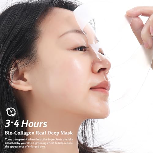 Bio Collagen Real Deep Mask, Bio-Collagen Face Masks - Deep Hydrating Overnight Face Mask, Korean Skincare, 4 PCS Facial Treatments & Masks for Women - Firming & Moisturizing