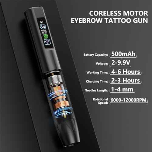 Professional Microblading Tattoo Gun Kit, Wireless Eyebrow Tattoo Pen Machine Kits, Complete Microblading Supplies with 2Pcs 500 mAh Battery, 20Pcs Cartridge Needles for Artists (Black)