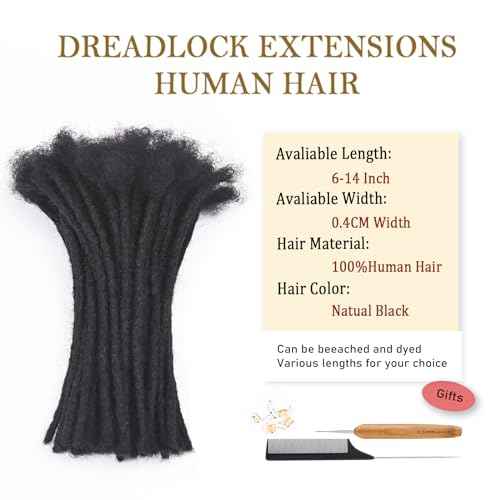 4 inch 0.4cm Thickness Loc Extensions Human Hair 100 Strands Dreadlock Extensions Human Hair For Women Men 100% Full Handmade Permanent Loc Extensions Can Be Dyed And Bleached Curled (Natual Black)