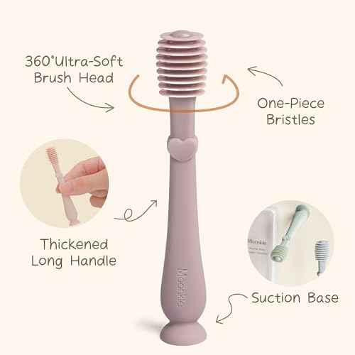 Moonkie Baby Tongue Cleaner, Toddler Toothbrush, Baby Oral Cleaner Newborn Kit for 3 Months+, 2 Pcs (Blush/Pale Mauve)