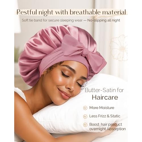 YANIBEST Silk Hair Bonnet for Sleeping, Double Layer Hair Bonnet with Elastic Tie Band for Curly Natural Hair Reduce frizz