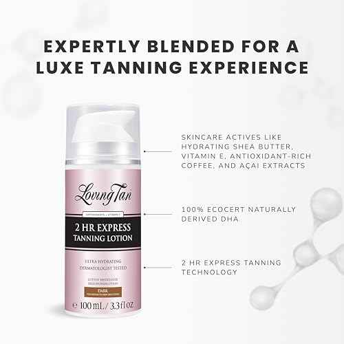 Loving Tan NEW 2 Hr Express Self Tanning Body Lotion, Dark - Hydrating Natural-Looking Glow Sunless Self Tanner, Streak-Free, Dermatologist Tested, Lightweight, Vegan and Cruelty-Free - 3.3 fl oz