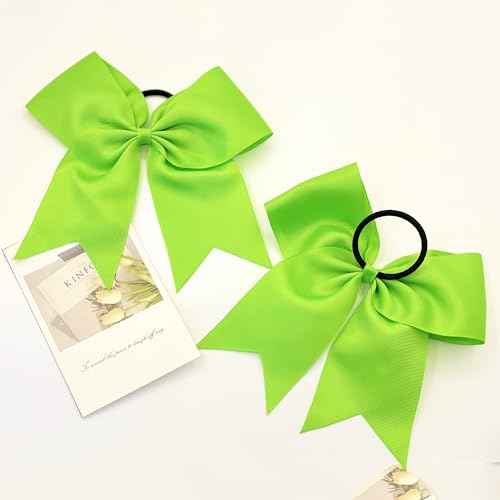 30PCS 8" Large Cheer Bows Hair Bows Ponytail Holder Handmade for Girls Teens Softball Cheerleader Sports (Neon Green)