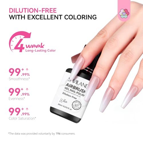 SAVILAND Plus Airbrush Gel Nail Polish Dilution-free: 20 ml No Clogging White Airbrush Nail Polish Non-Acetone Nail Gel P olish for High Pigmented Colors Airbrush N ail Polish for Ombre French Nail