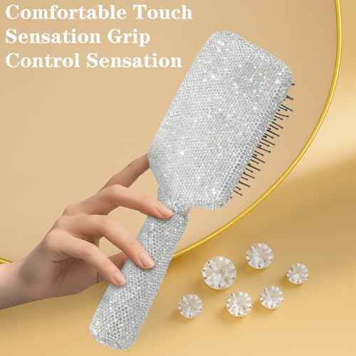 Curly Hair Brush, Luxury Rhinestone Detangling Brush, Stylish Bling Paddle Brushes Gift for Women's All Hair Types