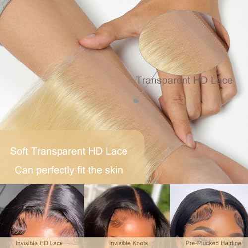 Transparent HD Lace Closure 5x5 Body Wave Blonde Human Hair Pre-plucked Invisible Lace Closure Unprocessed Human Hair Invisible Knot Natural Hairline with Baby Hair(18Inch, Body Wave)