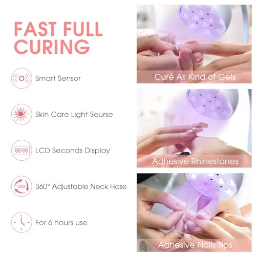 UV LED Nail Lamp, 36W Mini Cordless Flash Cure Gel X Lamp Gooseneck Portable LED Nail Light Nail Dryer Quick Drying UV Lamp for Nail Salon Home DIY Manicure