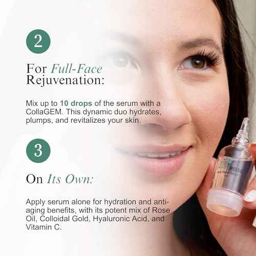Golden ROSE Serum + CollaGEMS - Pure Rose Essential Oil with Colloidal Gold, Hyaluronic Acid & Vitamin C & Collagen Balls - Daily Face Routine for Anti-aging, Firming, Restore & Brighten Skin