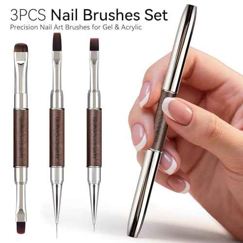 Nail Art Clean Up Brushes, Dual-End French Tip Brush 3PCS Set - Flat/Oval/Angled Dual Head Gel Nail Brushes for Polish Mistakes, Cuticle Cleaning, Acrylic & Polygel Nail Design Painting DIY Tools