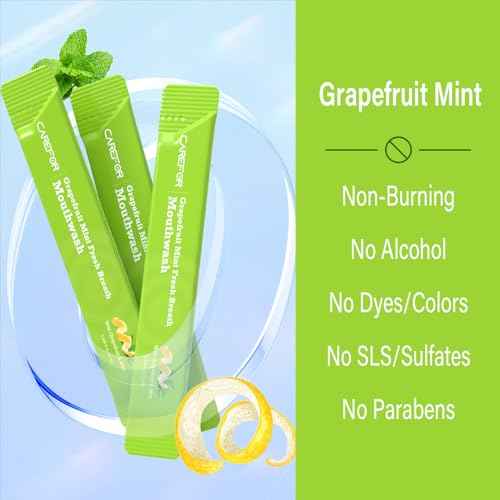Travel Size Mouthwash Packets ? Individual Mini, Alcohol & Fluoride Free, Grapefruit Mint Flavor, Mouthwash to Go for On-The-Go Freshness, Bulk Packets 0.41 Fl Oz(Pack of 30)