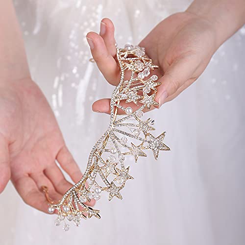 JWICOS Star Rhinestone Princess Crowns for Women and Girls Wedding Bridal Party (Gold)