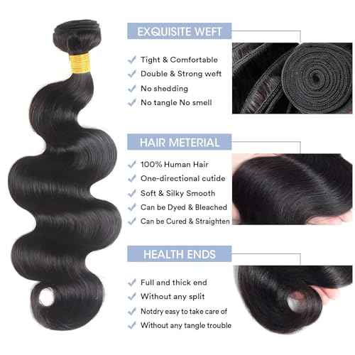 12A Human Hair Bundles Body Wave Bundles Human Hair 22 24 26 Inch 100% Unprocessed Brazilian Virgin Hair Body Wave 3 Bundles Deals Real Human Hair Extensions For Black Women Natural Black